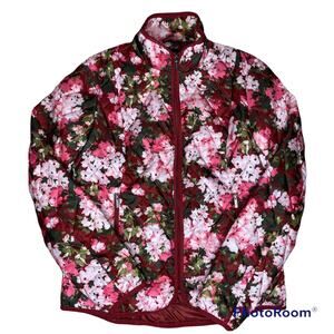 Women's XS Lands' End Pink Floral Zip Up Jacket
